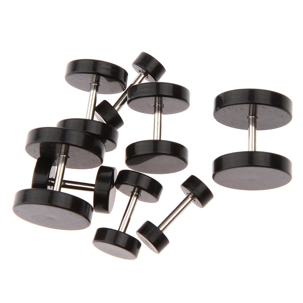 1Pair of 4,6,8,10mm Stainless Steel Ear Plugs Earrings Ear Stud Black Unisex