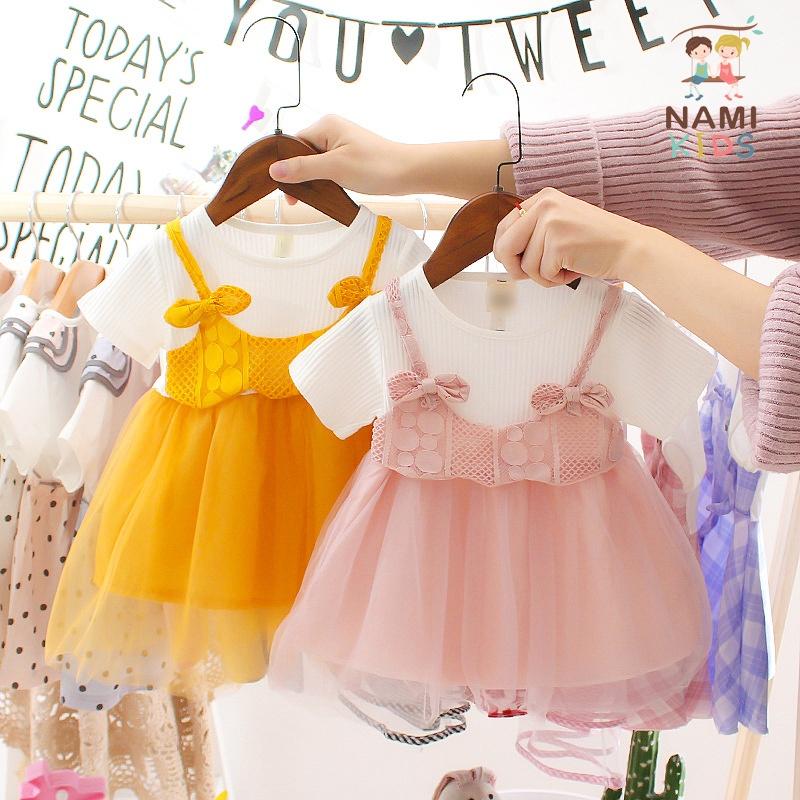 Đầm bé gái giả yếm đính nơ đáng yêu hàng QCCC
