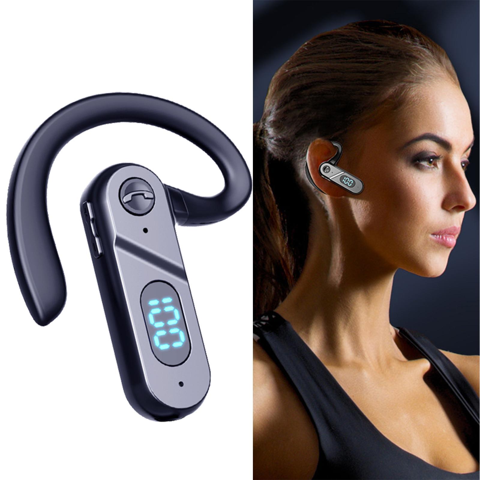 Single Ear Bluetooth Headset with Mic Noise Cancelling Earbuds Waterproof for Office