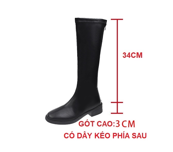 Giày boot ống 3 phân da láng dưới gối S026 da mềm ca dãn ít