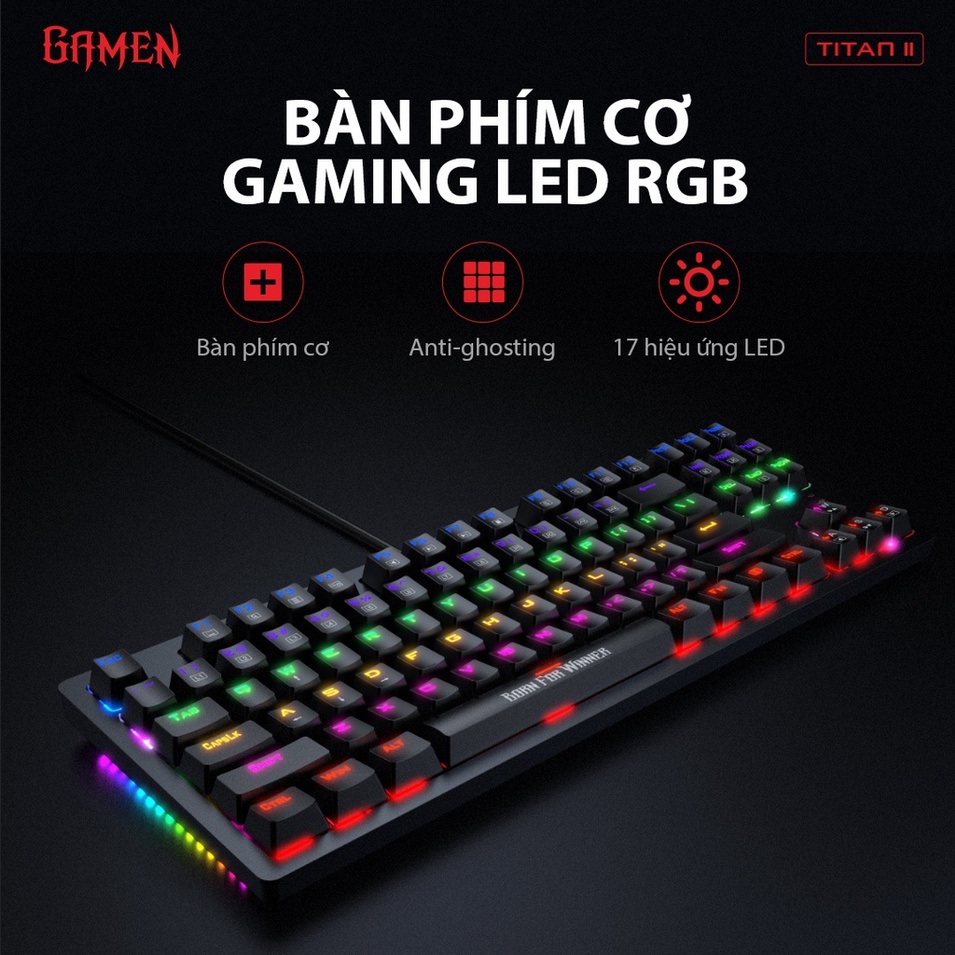 Bàn Phím Cơ Gamen Titan II Game Thủ Đèn LED RGB Phím Bấm Bền Màu Cho Máy Tính Laptop - Hàng Chính Hãng