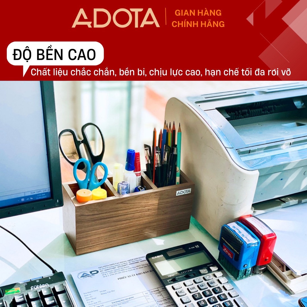 Hộp cắm bút 3 ngăn bằng gỗ, ống đựng bút để bàn làm việc 3 ngăn cao cấp phong cách sang trọng ADOTA HB22L110