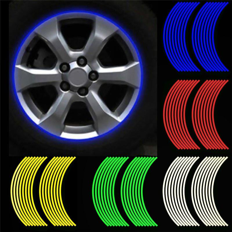 NEW 16Pcs Strips Reflective Motorcycle Car Rim Stripe Wheel Decal Tape Sticker StripsMotorcycle Car Rim Stripe Wheel Decal Tape Sticker Lots Reflective Motorcycle Tire Stickers Reflective Strip Tire Aperture Stickers Car Stickers