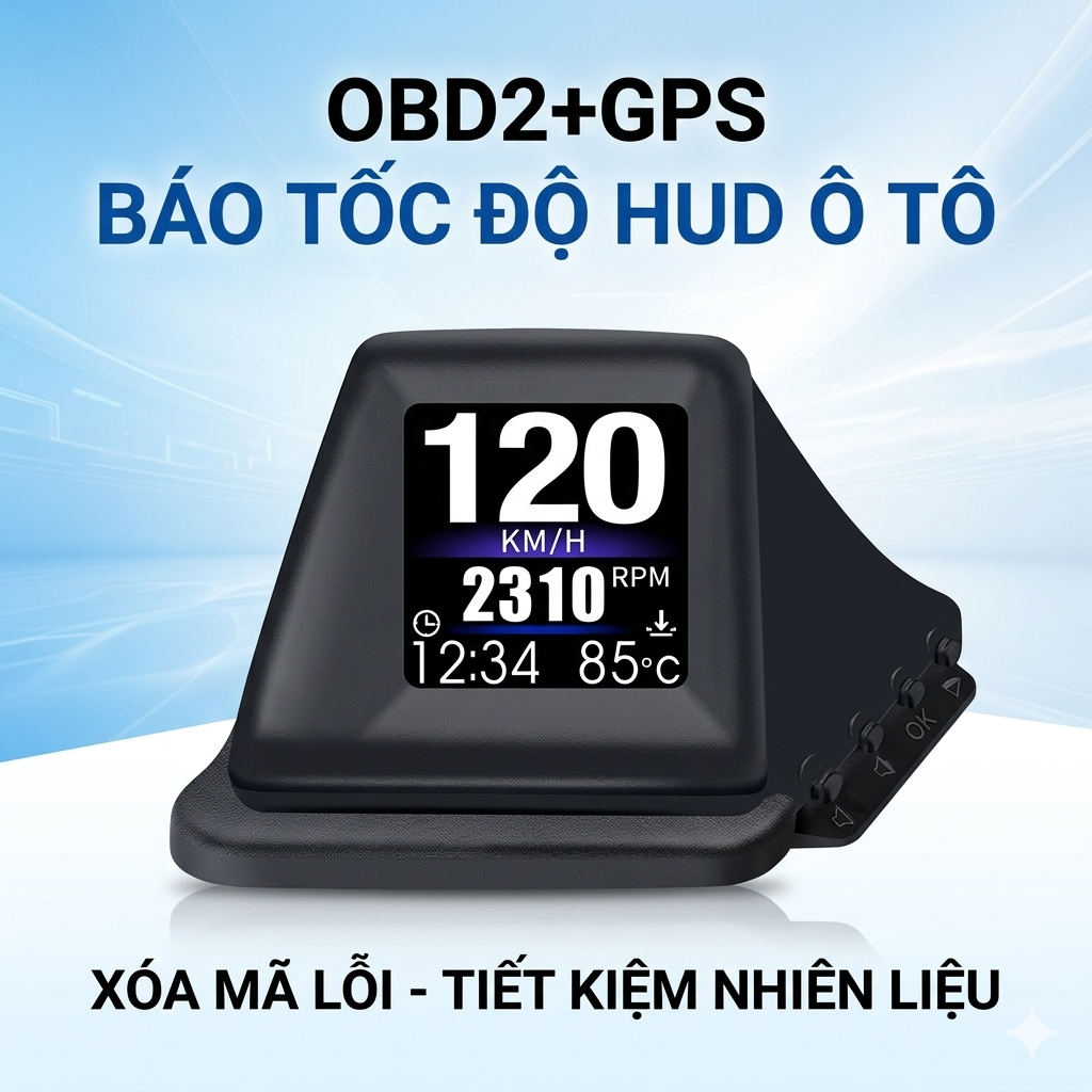 HUD Ô Tô OBD2 + GPS Báo Tốc Độ Chính Xác – Hiển Thị LCD, Cảnh Báo Quá Tốc Độ, Xóa Lỗi Động Cơ, Tiết Kiệm Nhiên Liệu, đèn trang trí, đồng hồ treo tường