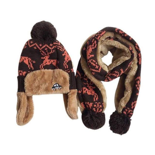 Khăn kèm nón len che tai cho bé