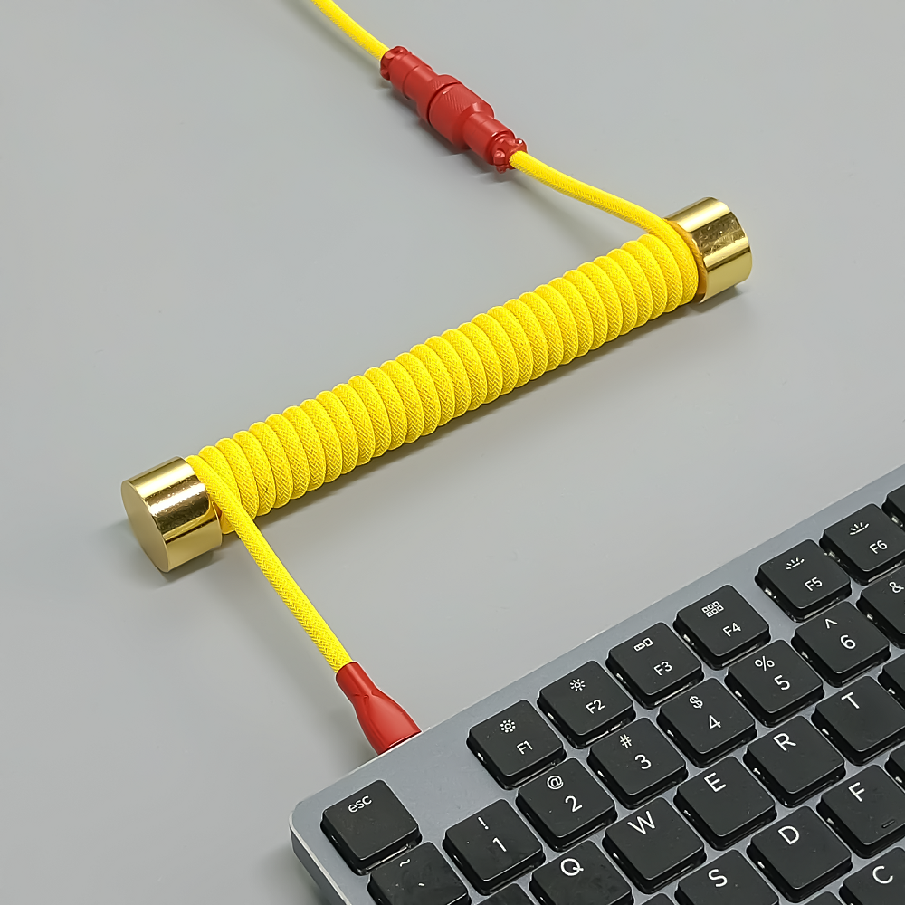 Coiled Keyboard Cable USB C for Mechanical Gaming Keyboard Double-Sleeved Wire with Detachable Metal Aviator Connector Charging