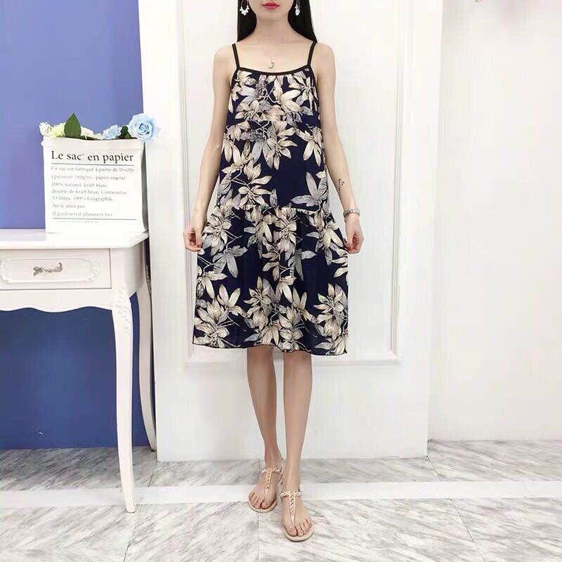 , đầm bầu lanh 2 dây chất mát cho mẹ từ 40-65kg