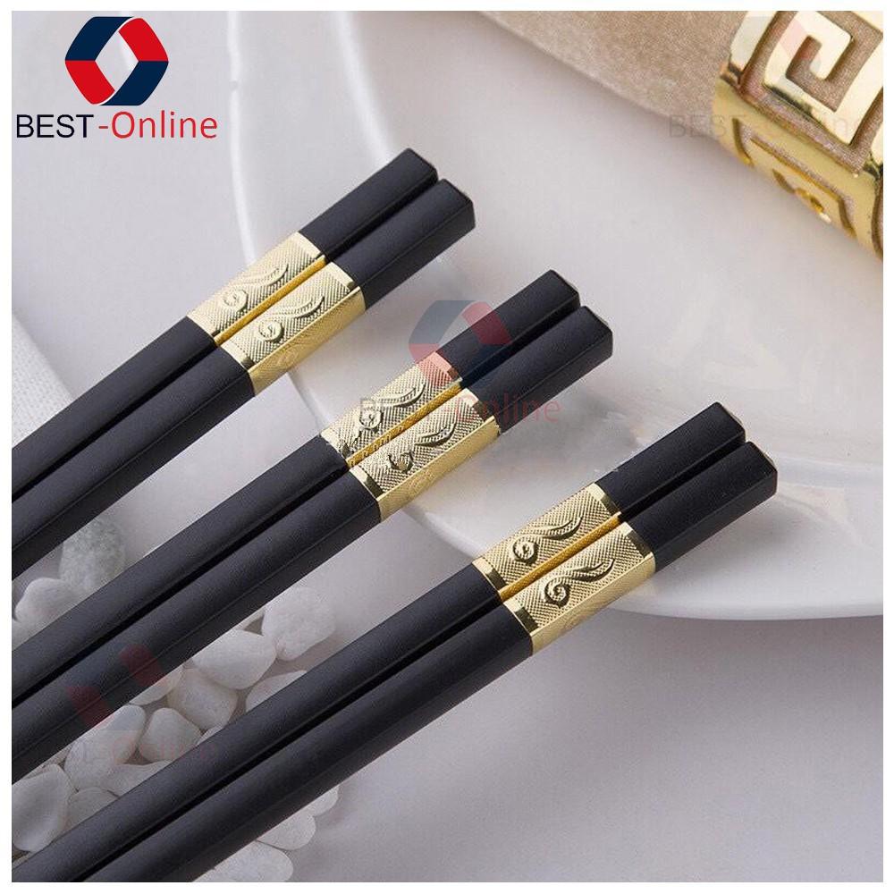 Bộ 10 Đôi Đũa Mạ Vàng, Đũa Hợp Kim Chống Mốc Hàn Quốc