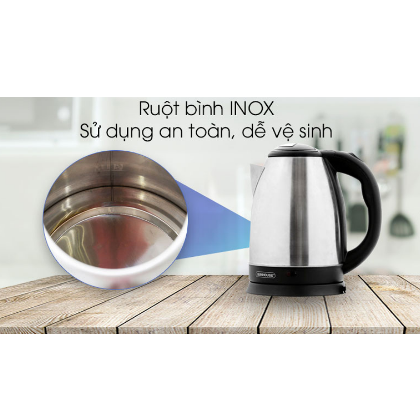 Ấm siêu tốc sunhouse SHD1182-ấm đun nước siêu tốc inox 1 lít 8-bảo hành 12 tháng toàn quốc