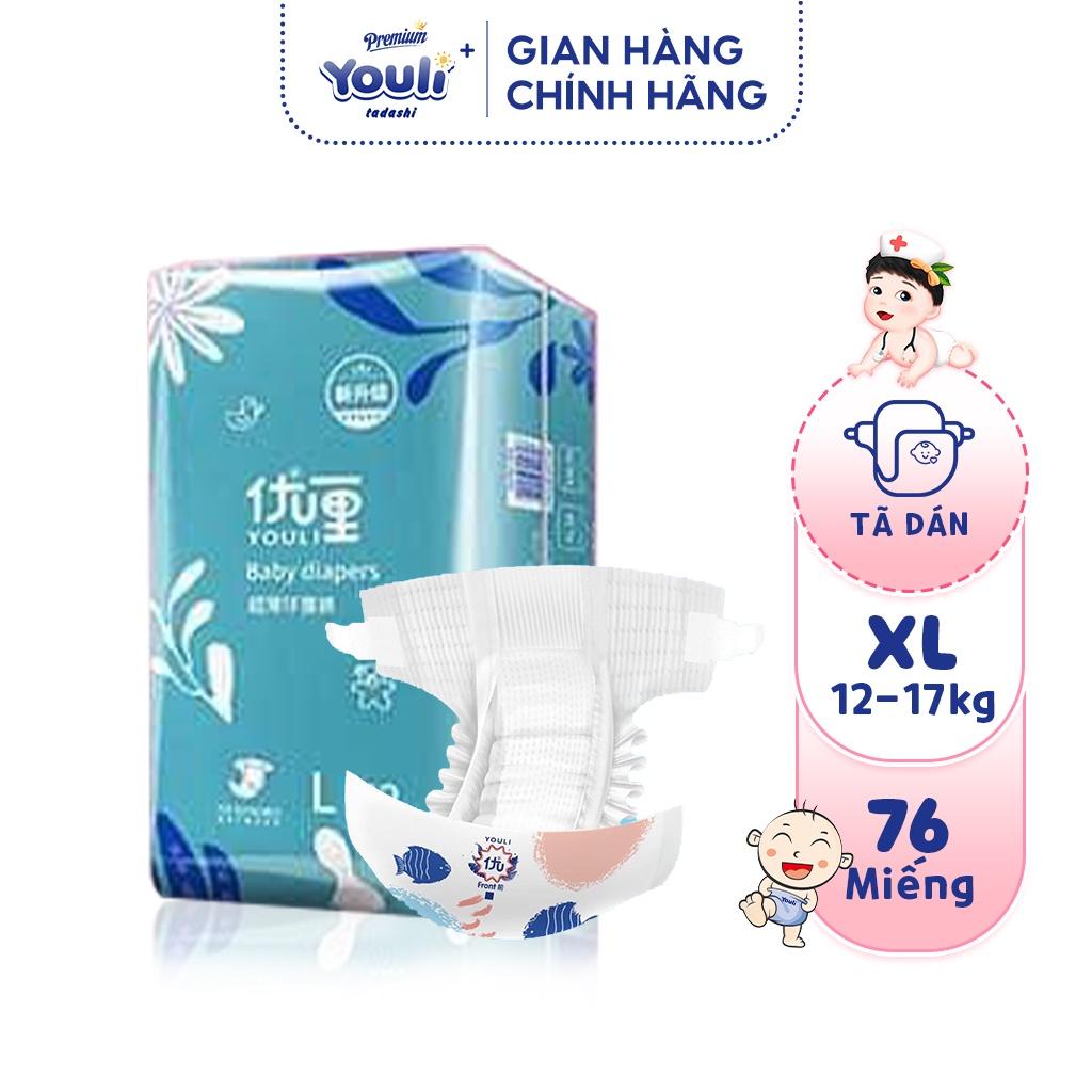 Tã Dán Sơ Sinh YOULI Xanh Size XL 76 Miếng Mềm Mại, Mỏng Nhẹ Siêu Thấm Hút, Nội Địa Trung Cho Bé Từ 12-17kg