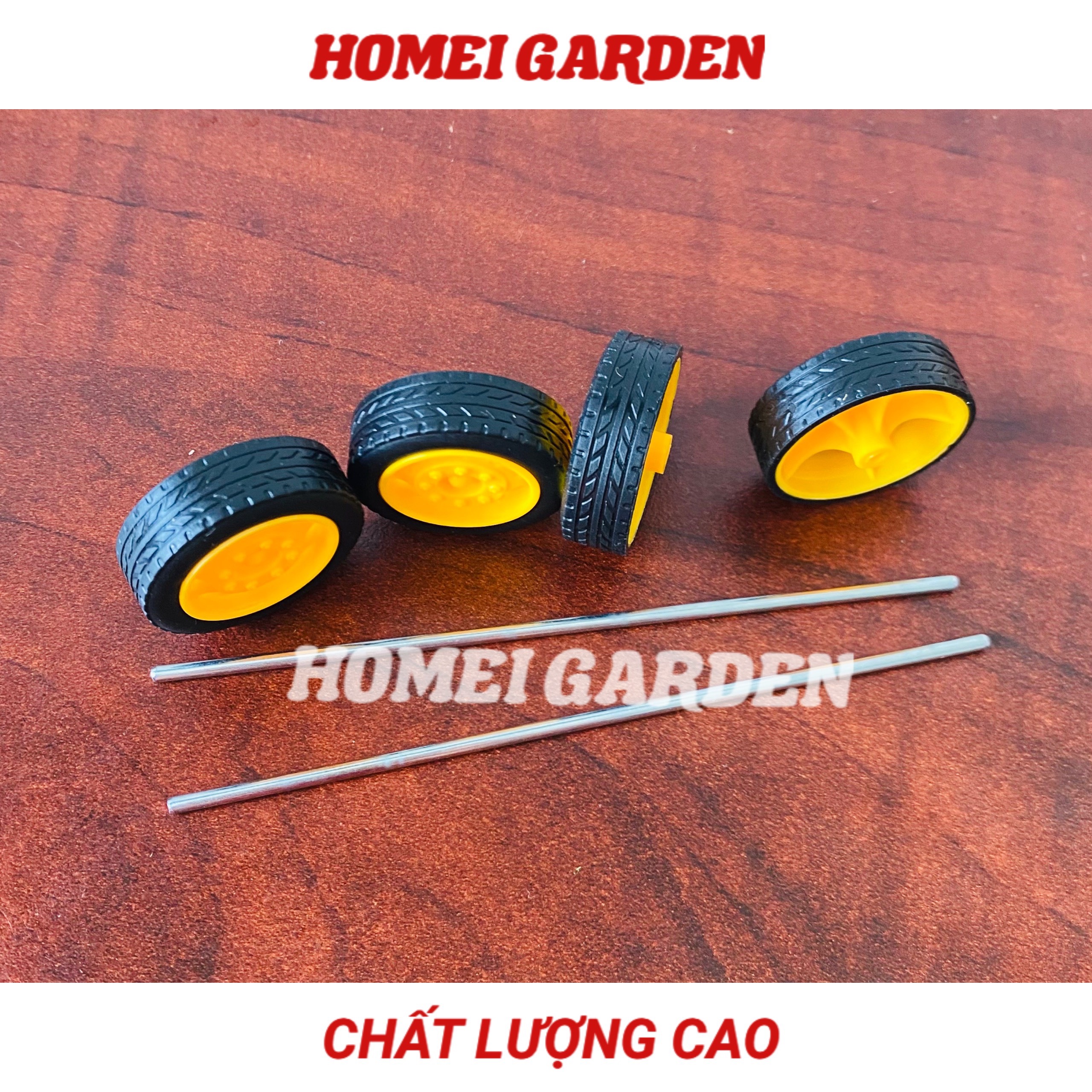 4 Bánh xe mini vỏ cao su 27mm kèm 2 trục 100mm mới 100% - HM0051