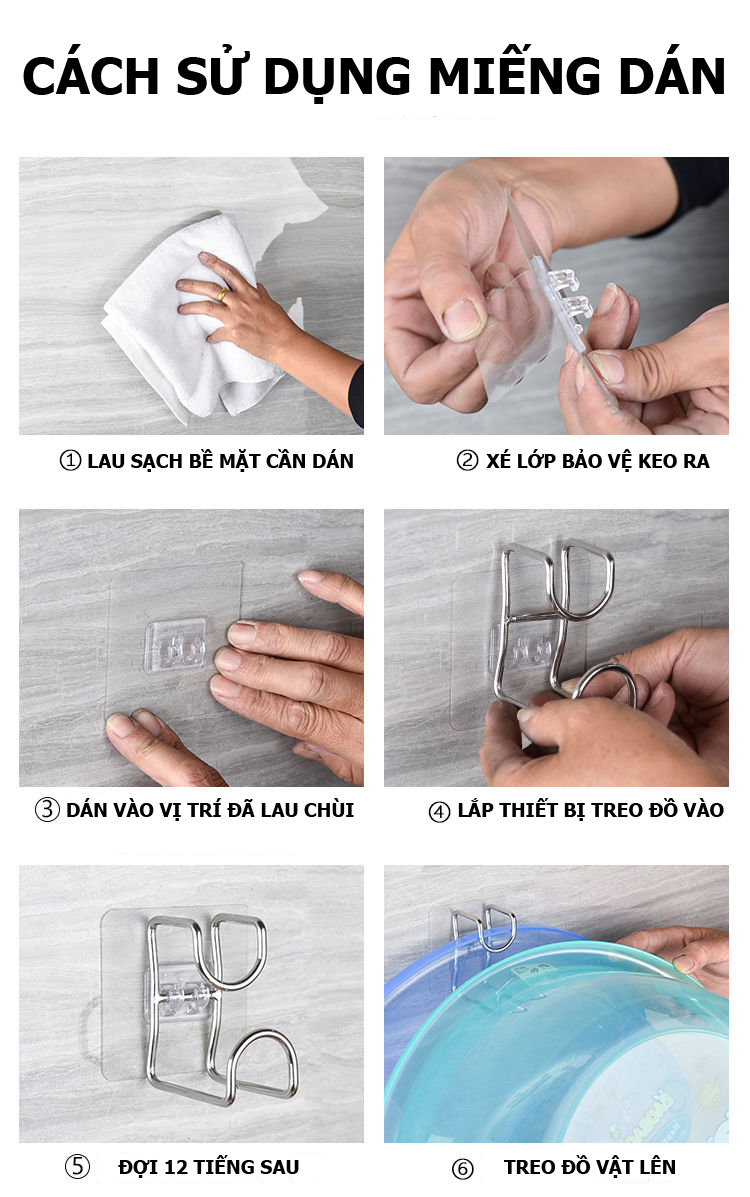 COMBO 5 Móc treo đồ dán tường thép không gỉ inox dùng cho nhà bếp, phòng tắm MDT00007