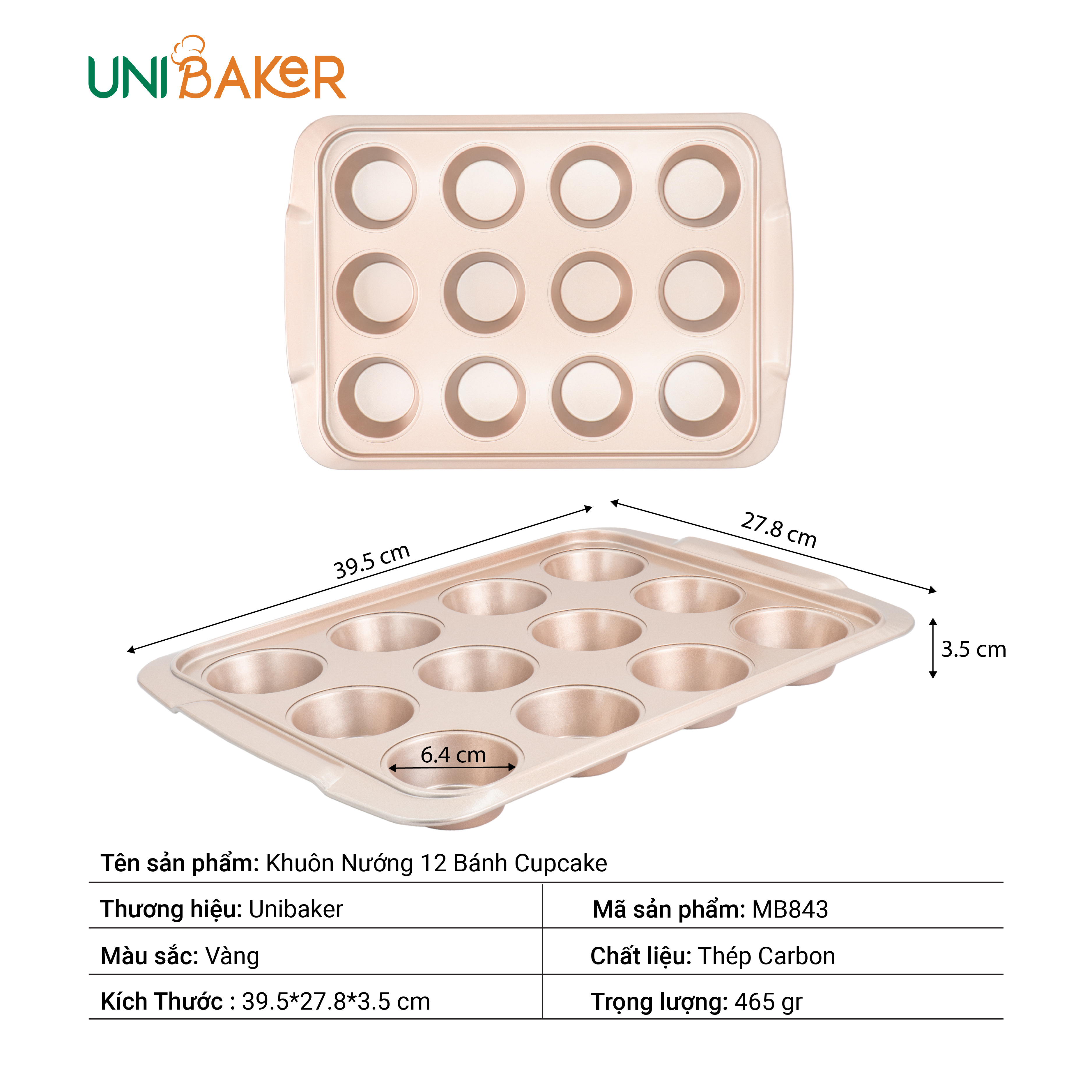 KHUÔN NƯỚNG 12 BÁNH CUPCAKE UNIBAKER MB843