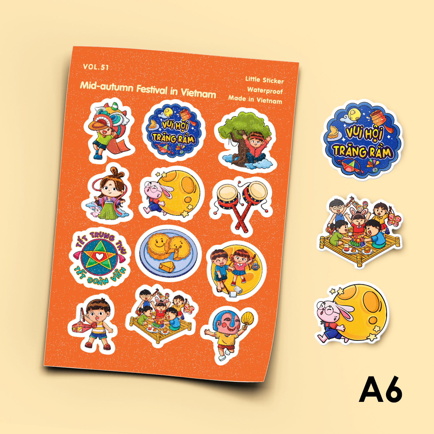 Hình ảnh Vol.51 Mid-autumn Festival In Vietnam Little sticker sheet A6 Cán màn cao cấp Sticker Factory