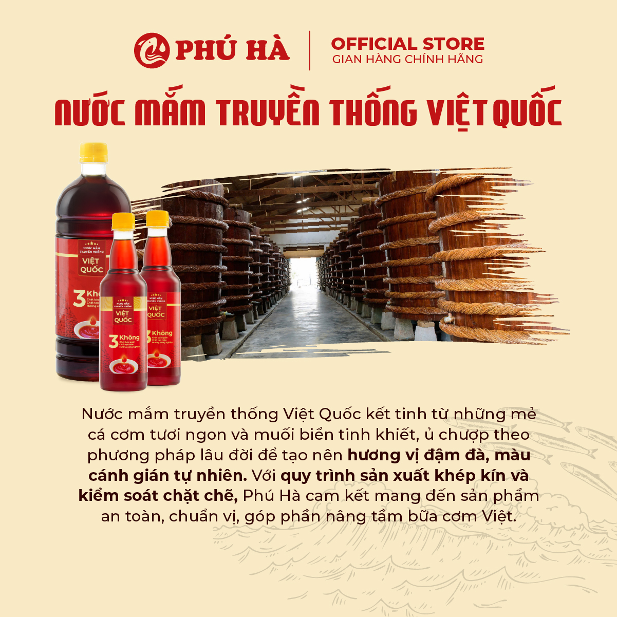 Nước mắm truyền thống Việt Quốc Phú Hà 22 độ đạm - 1 Chai 1 lít