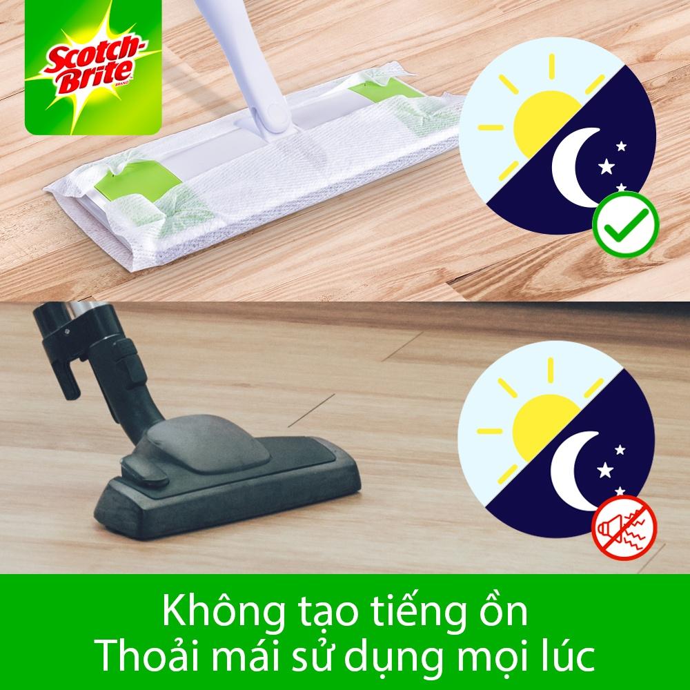 Cây lau nhà siêu tốc dùng khăn giấy thay thế Scotch-Brite 3M đa năng, xoay 360 độ, lấy sạch bụi và tóc mọi ngóc ngách