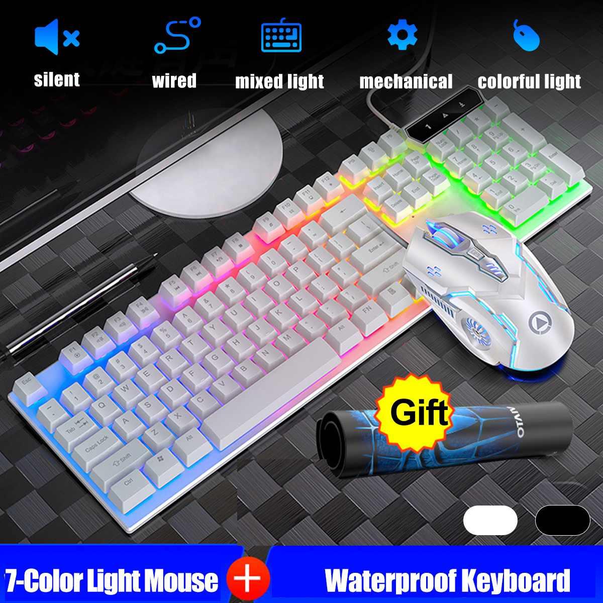 Đèn Nền LED Nhiều Màu Sắc USB Bàn Phím Cơ Gaming Chuột 3200DPI 6 Nút Thiết Game Thủ Máy Tính Dành Cho Máy Tính Laptop