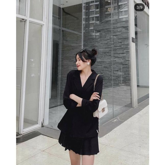 SET ÁO VEST BUỘC VÀ CHÂN VÁY XẾP LI