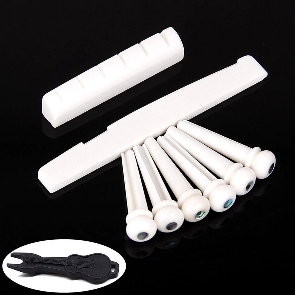 Durable Bone Bridge Saddle + Nut + 6pcs Pins Made of Real Bone for 6 String Acoustic Guitar