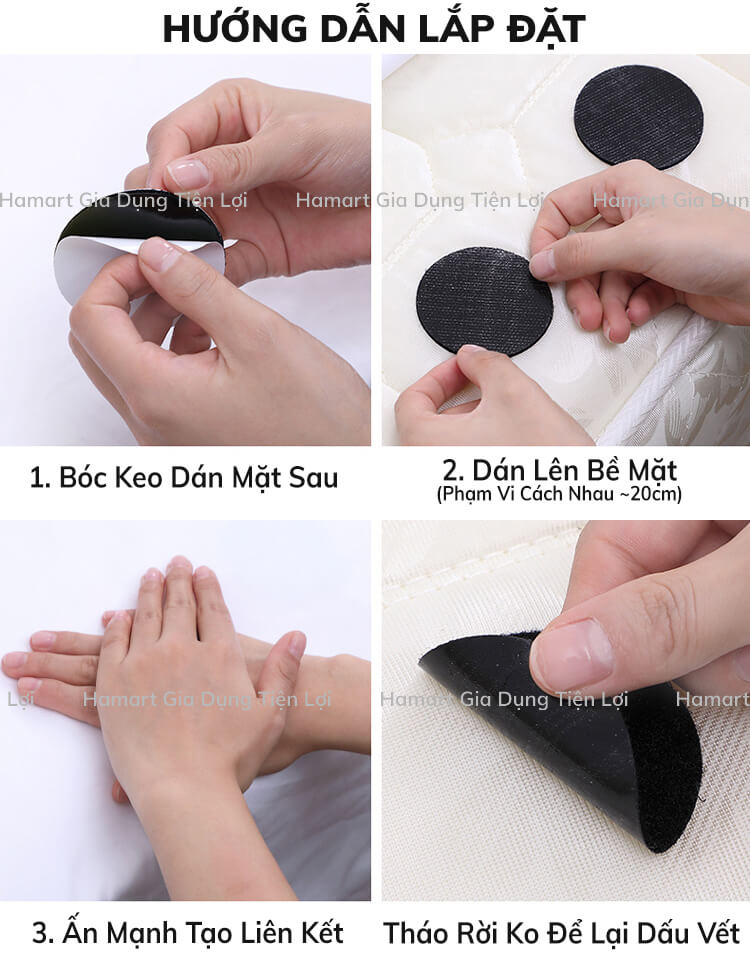 COMBO 5 Miếng Dán Velcro Cố Định Ga Giường Dán Chống Trượt Thảm Sàn Khăn Trải Bàn Lót Ghế