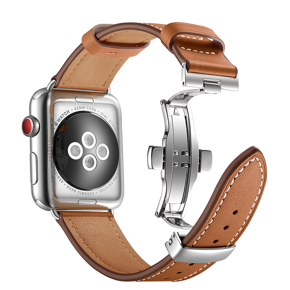 Dây Da Cho Apple Watch 38/40mm Khóa Bướm Bạc