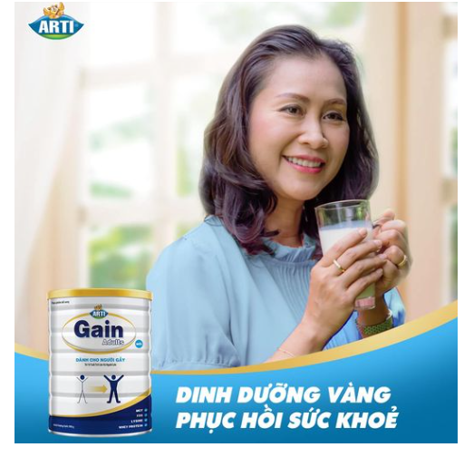 Sữa bột Sữa Arti Gain Adults Dinh loại 900g dinh dưỡng cho người gầy,chơi thể thao, lao động nặng, suy nhược (10 tuổi trở lên)