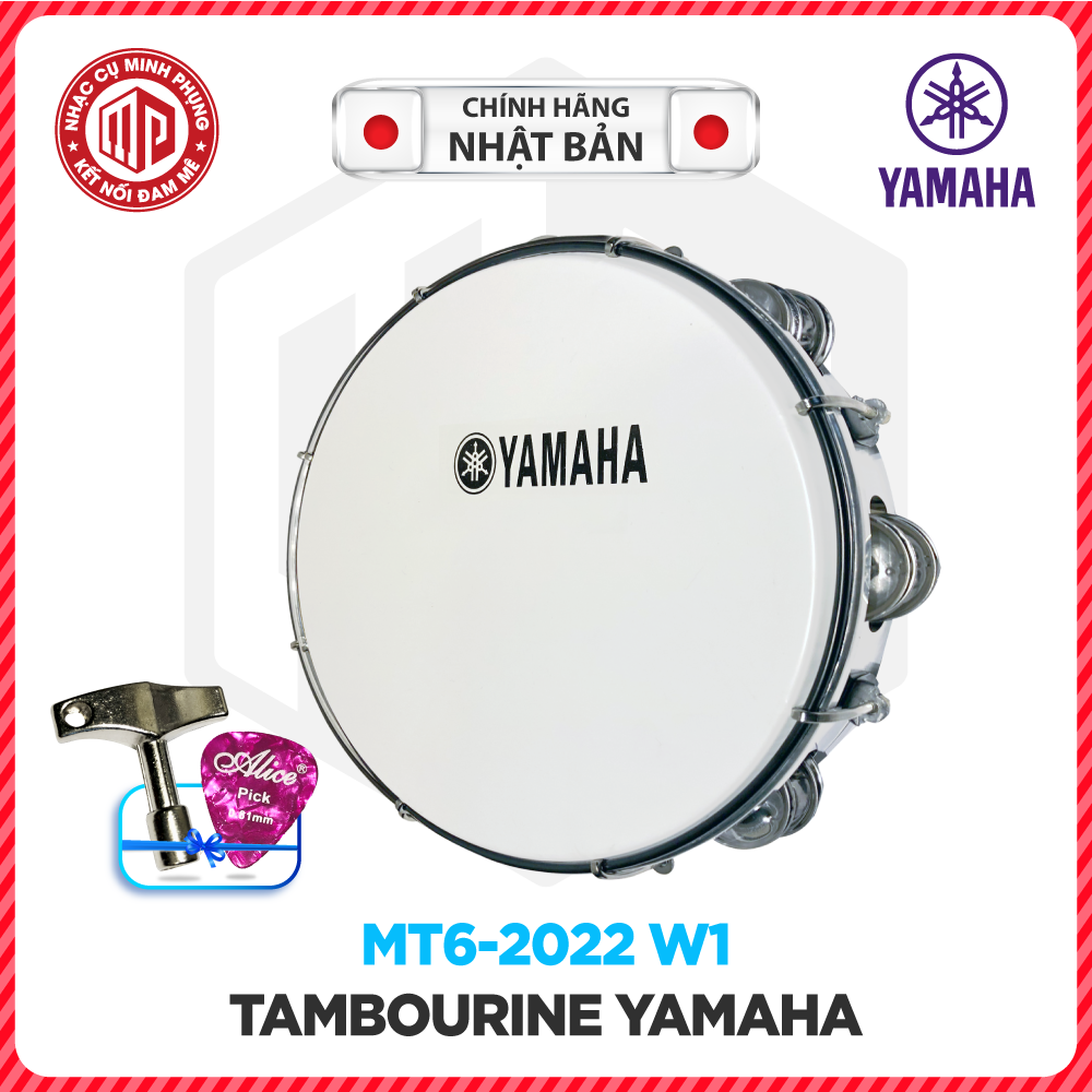 Trống lắc tay/ Lục lạc gõ bo/ Tambourine Yamaha MT6 2022 W1 - Màu trắng đục - Hàng chính hãng