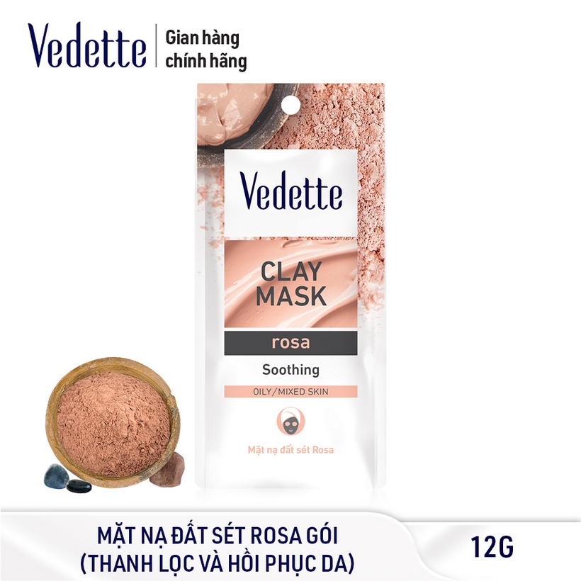 Combo 12 Mặt Nạ Đất Sét Làm Sạch Sâu Vedette ( Rosa, Mud, Cocoa, Pearl, Aloe Vera, Olive)