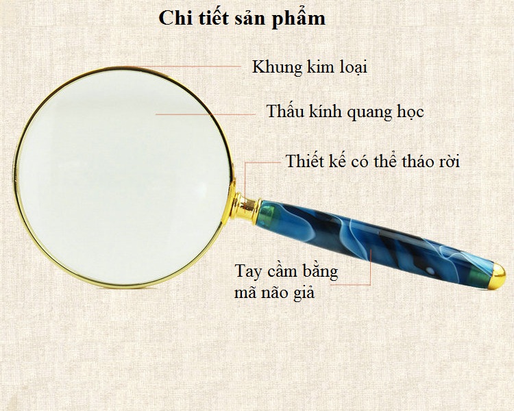 Kính lúp cầm tay thiết kế khung kim loại mạ tinh tế, sang trọng hỗ trợ soi vi mạch điện tử, phóng đại 7X