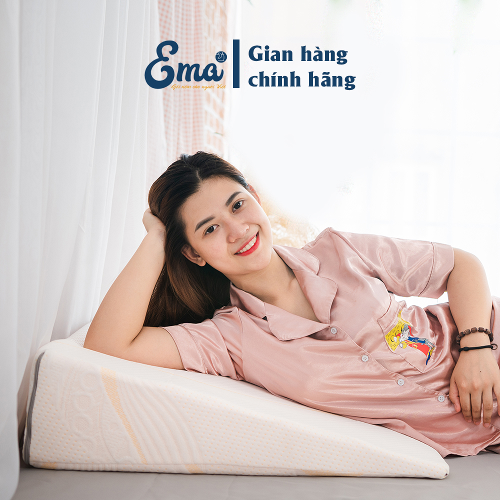 Hình ảnh Gối Chống Trào Ngược Dạ Dày Người Lớn EMA giúp giảm trào ngược, viêm họng, đắng, chua miệng, nuốt vướng, khán tiếng, mất tiếng, ho đêm, khó thở khi nằm, suy giãn tĩnh mạch chi dưới