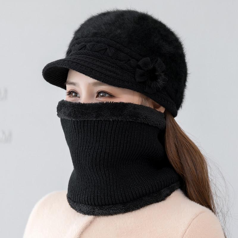 Phụ Nữ Mới Mùa Đông Mũ Giữ Ấm Nắp Thêm Lông Lót Mũ Và Khăn Bộ Mũ Ấm Áp Cho Nữ Áo Thỏ bộ Lông Mùa Đông Nón Len