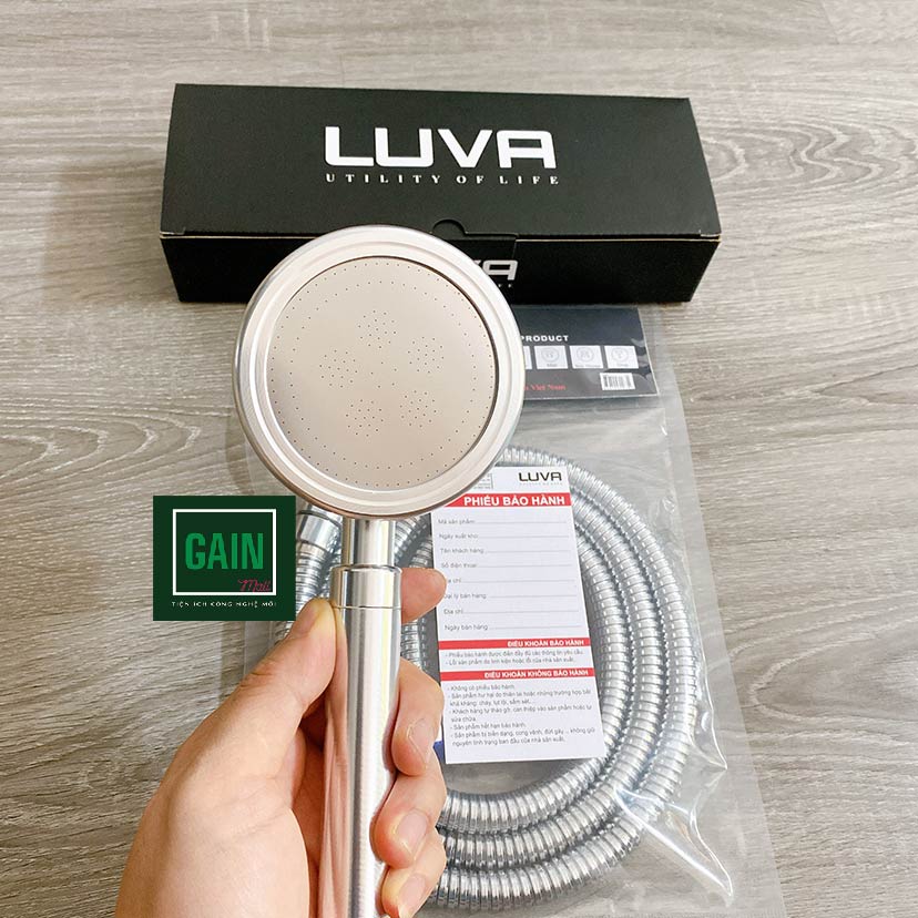 Combo vòi hoa sen tăng áp Luva VS4 kèm dây sen Luva, inox 304, lõi đồng, dài 1.5m, BH 1 năm đổi lỗi 30 ngày