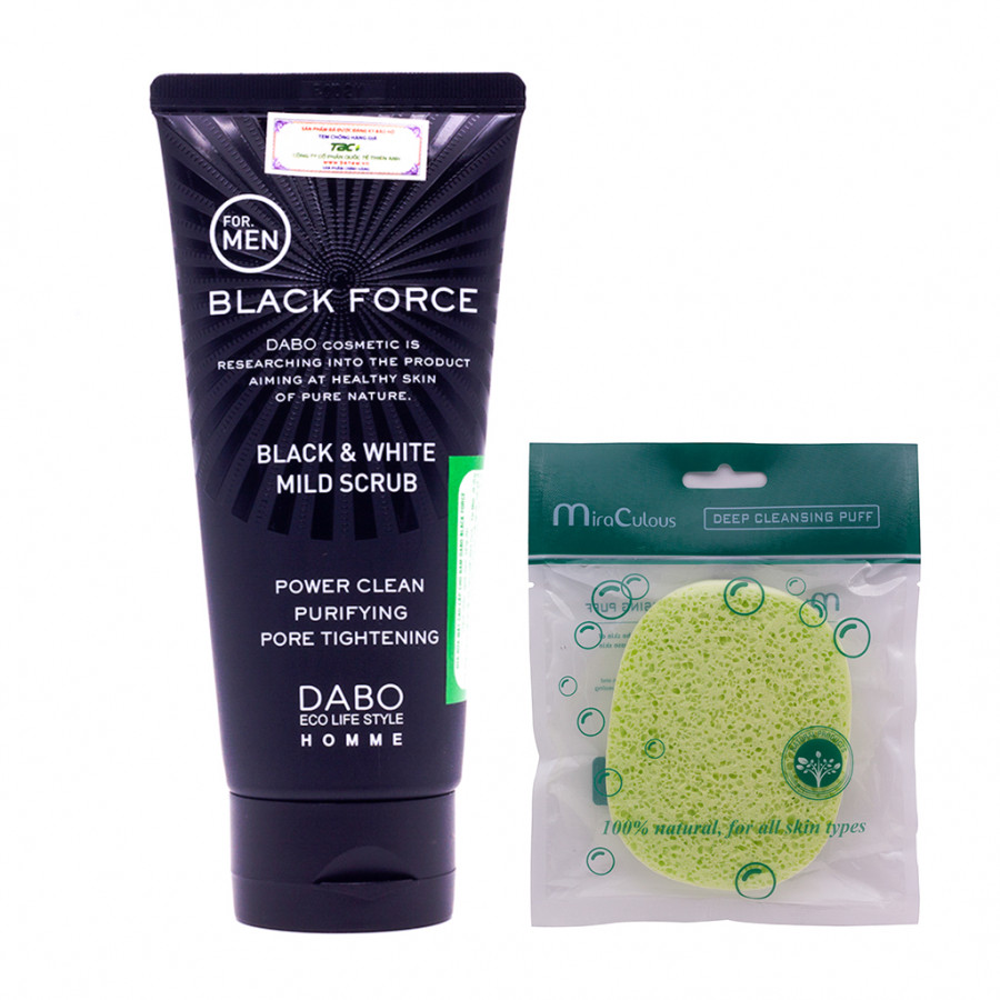 Como Sữa Rửa Nam Sạch Nhờn, Trắng Da Dabo Black Force (120ml) + Tặng Bông Bọt Biển Rửa Mặt Cao Cấp Hàn Quốc Mira Colous - Hàng chính hãng