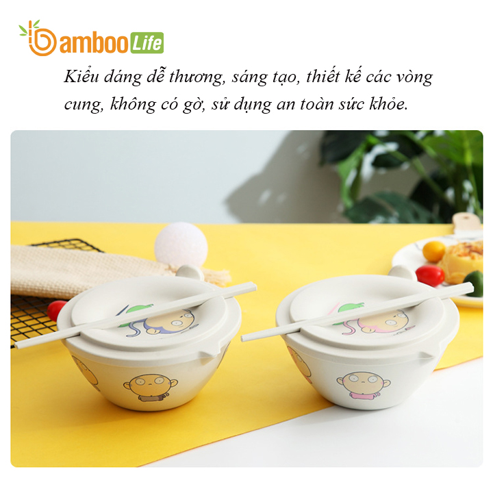 Bát úp mì Bát ăn mì sợi tre Bamboo Life hàng chính hãng BL034 có nắp đậy kèm đũa