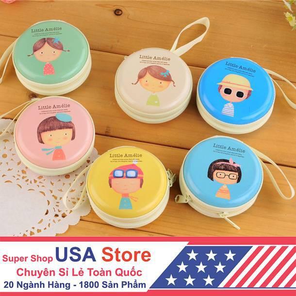 Zbx-Bao Đựng Tai Nghe, Đồ Cá Nhân Tròn Họa Tiết Cô Gái -khl