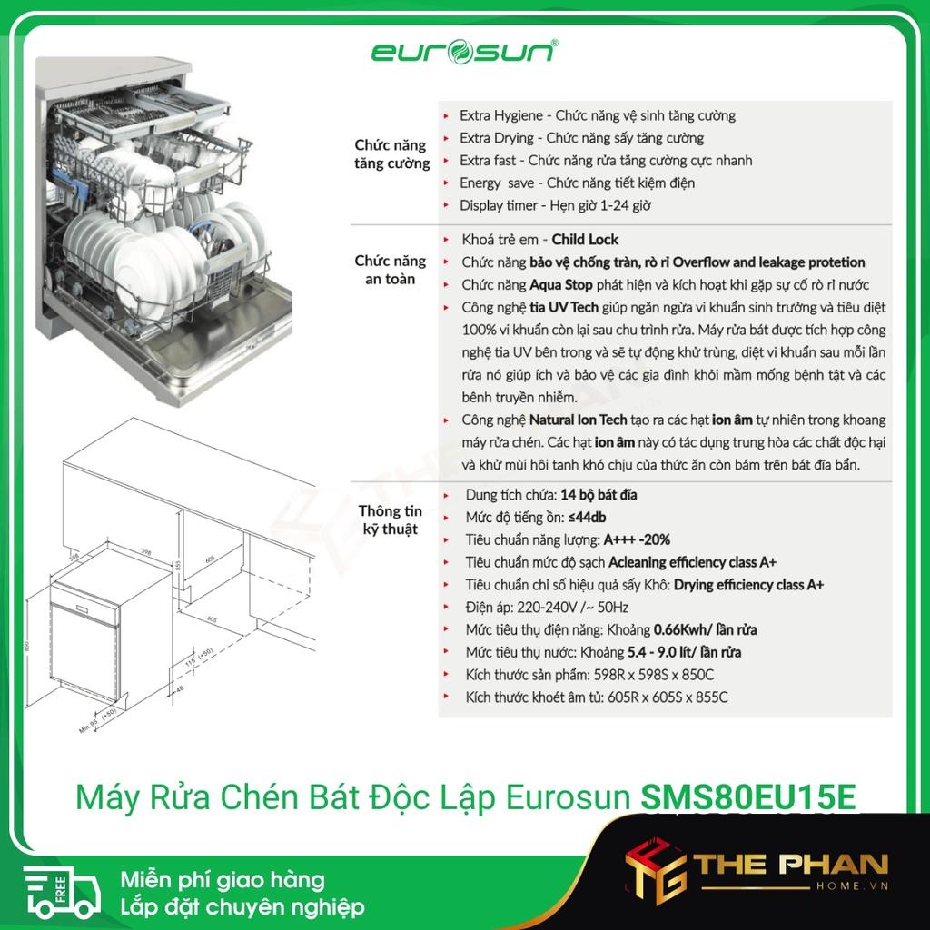 Máy Rửa Chén Bát Eurosun SMS80EU15E - Sức chứa 14 Bộ, CHLB Đức-hàng chính hãng