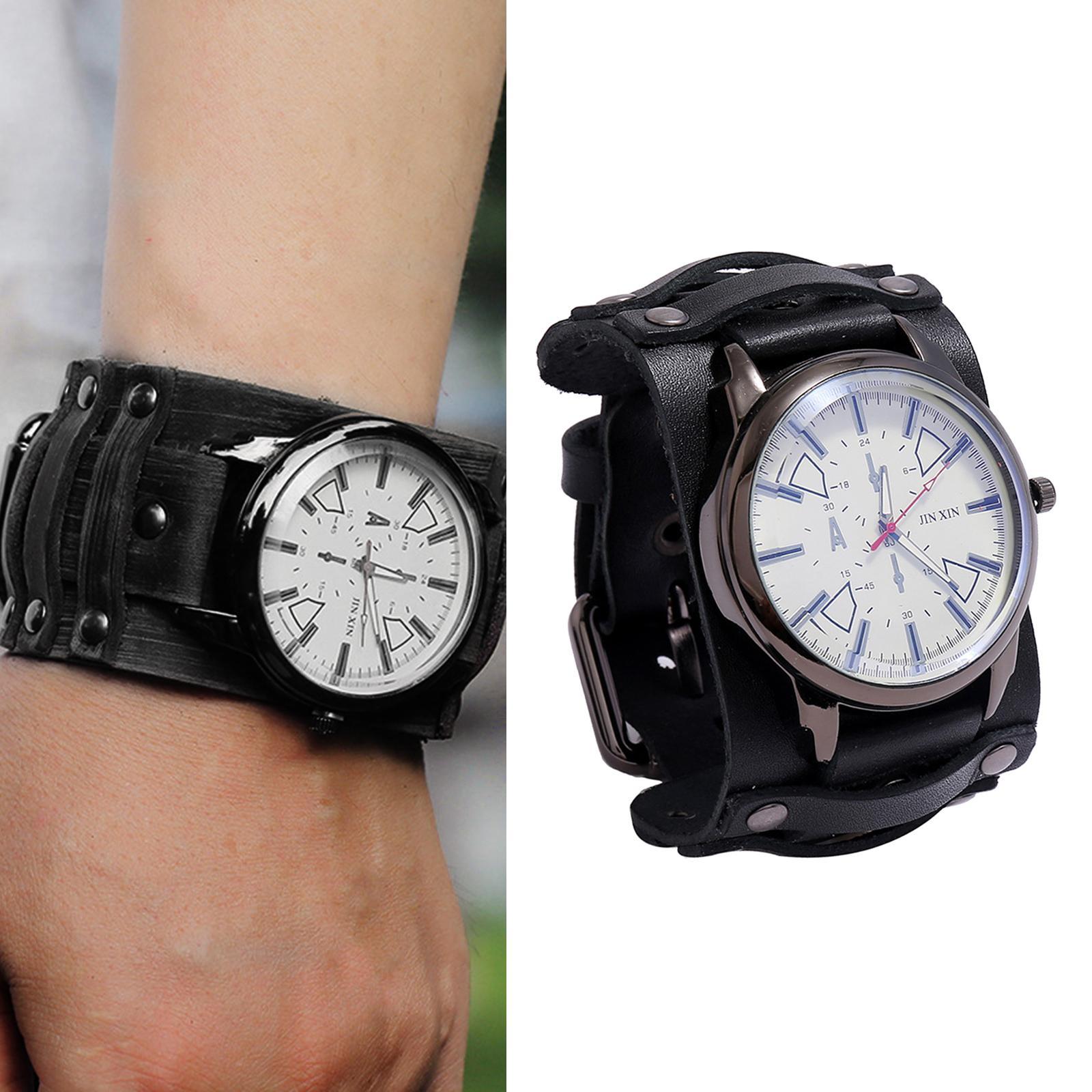 2 Pcs Retro Punk Pointer Watch Leather Wide Belt Strap Adjustable Gifts