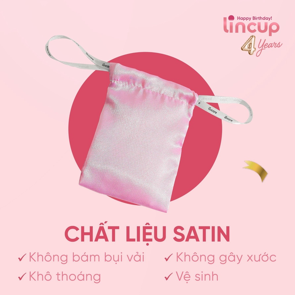 Bộ Vệ sinh Toàn diện 4 món cho cốc nguyệt san: Bột tiệt trùng, DDVS Lincare, Túi lụa và Bàn chải cốc nguyệt san