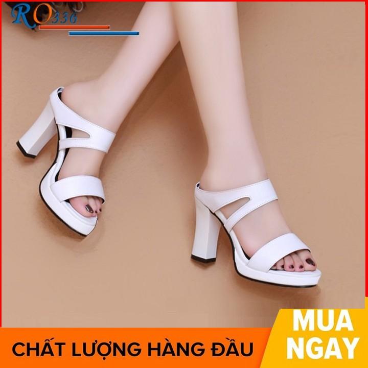 Giày sandal nữ cao gót 7 phân hai màu đen trắng hàng hiệu rosata ro336