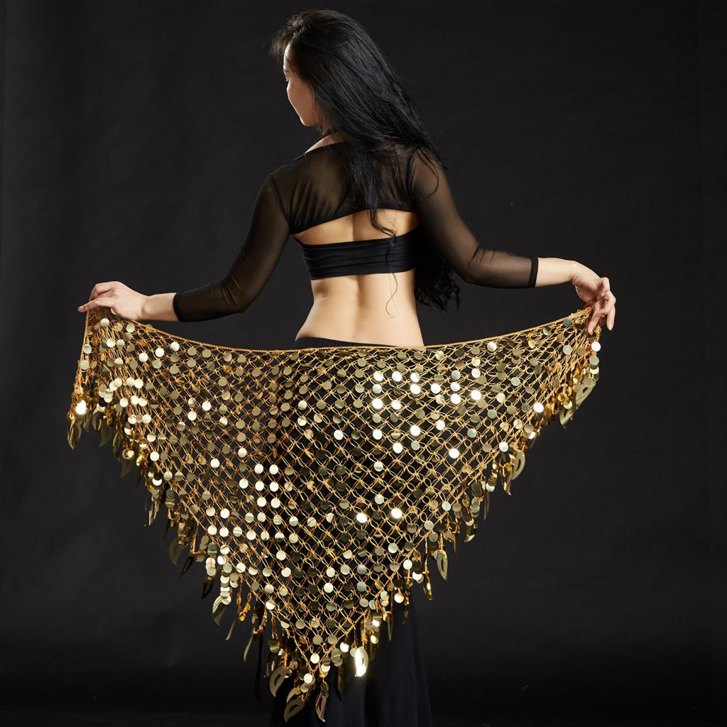 Women's Mermaid Belly Dance Scarf Sequins Mesh Triangle Hip Scarf Skirt Wrap