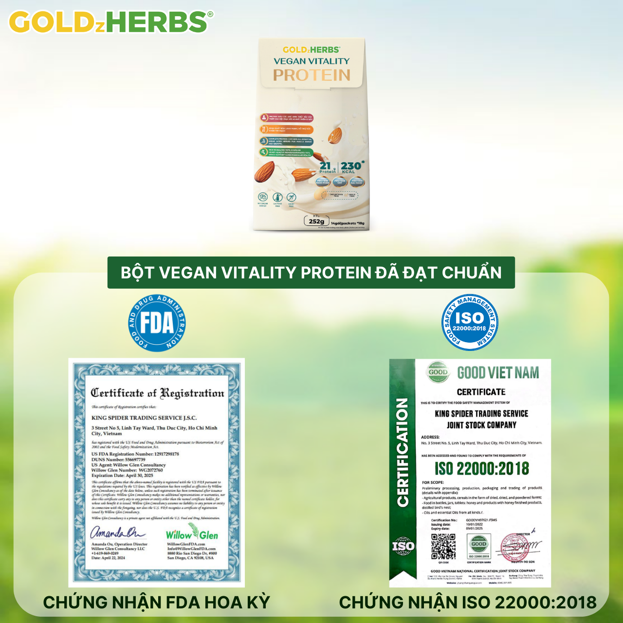 Bột Protein Vegan ViTality GoldzHerbs – 14 gói/ 500g