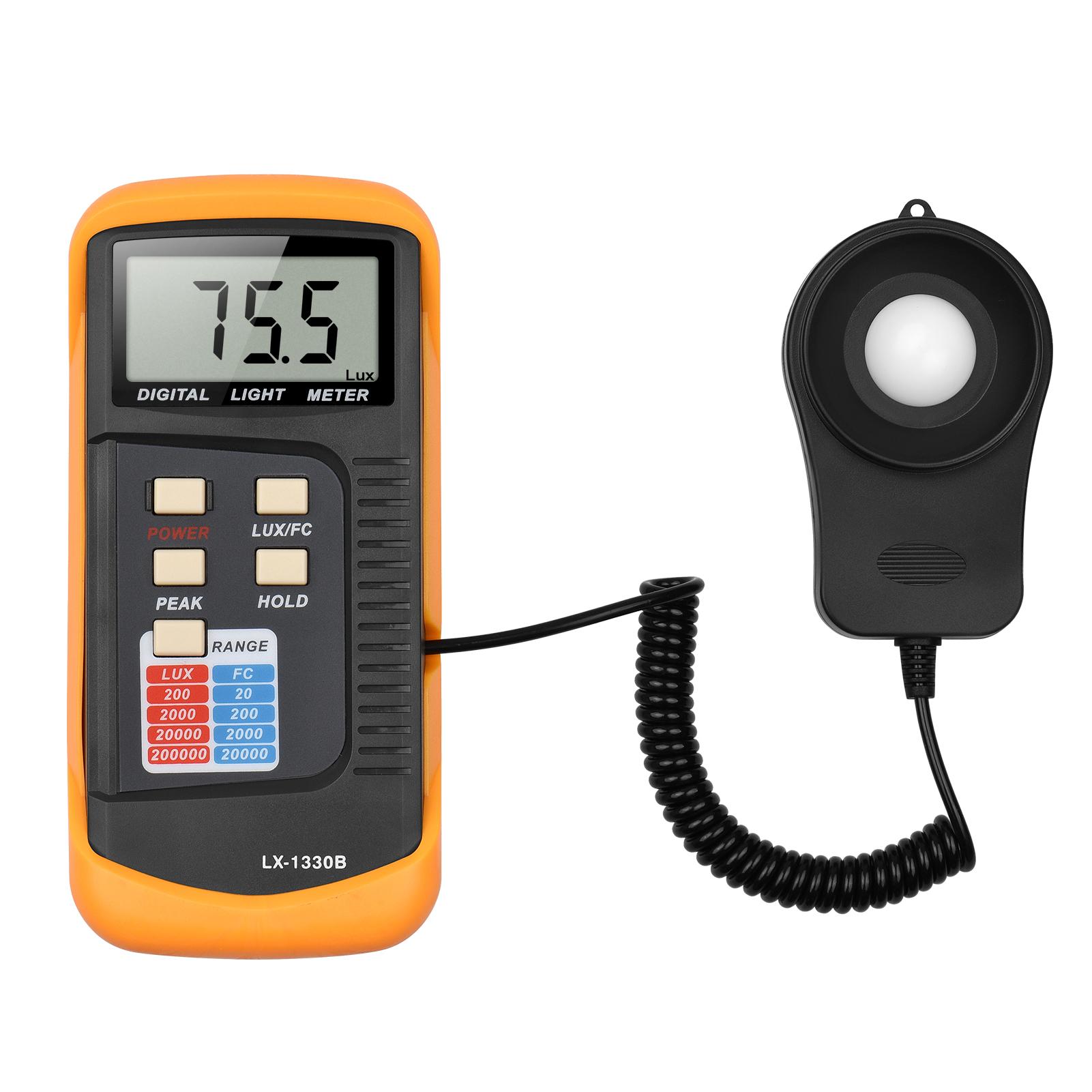 Digital Illuminance Light Meter Manual Range 200 to 200,000 Lux LCD Photometer Portable Handheld Luxmeter with Peak Measurement Light Intensity Tester for Industrial Lab Plants