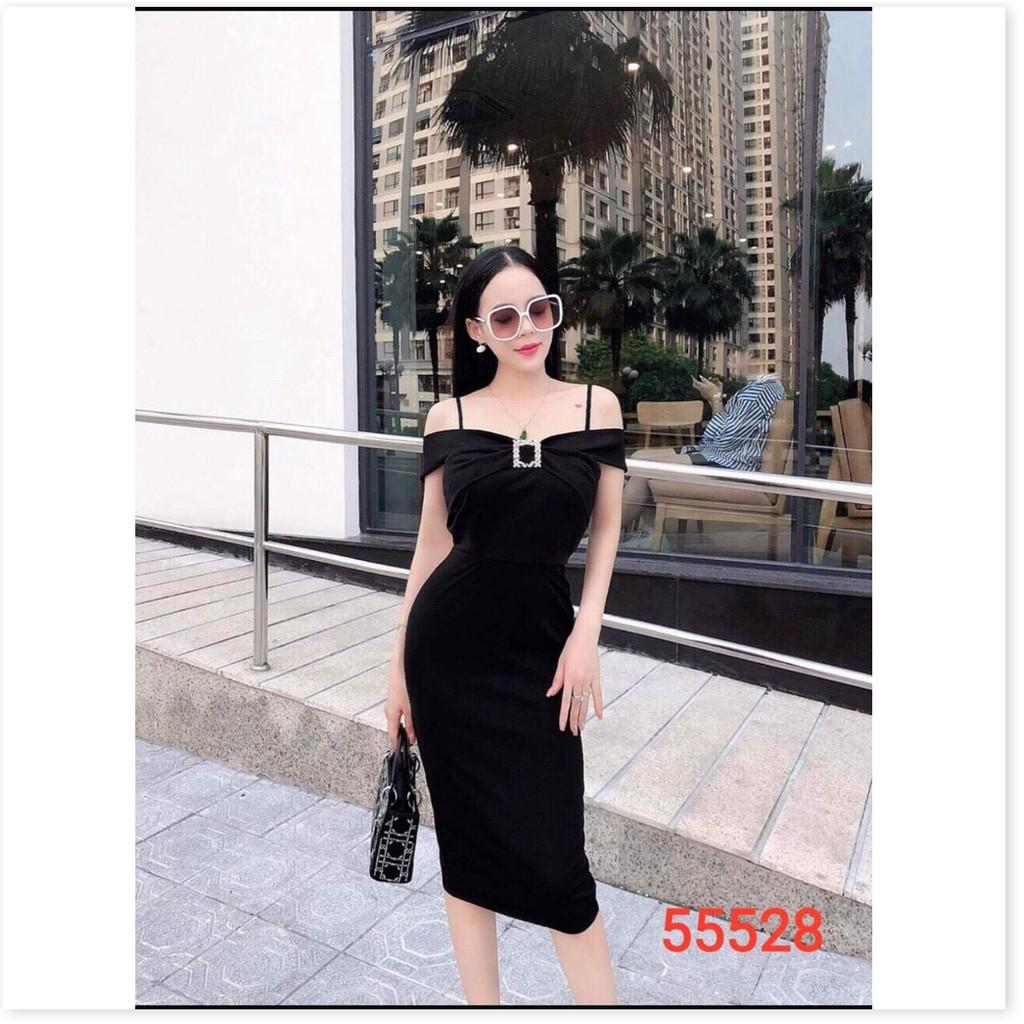 Đầm body 2 dây trễ vai cách điệu