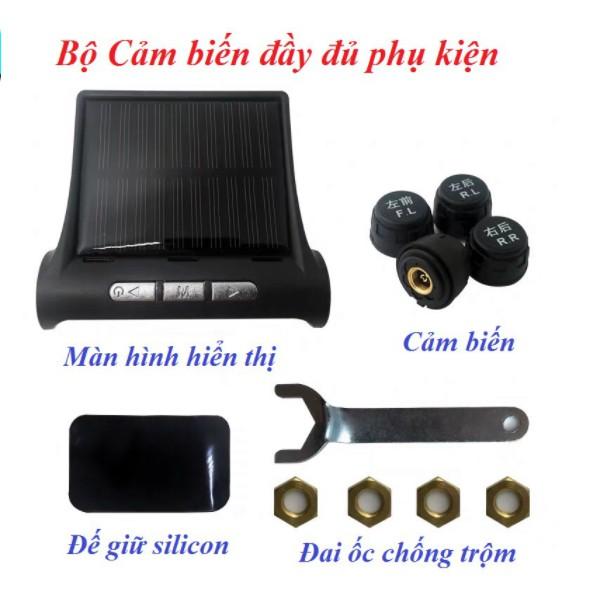 cảm Biến Áp Suất Lốp TPMS, van ngoài,màn LCD, Pin mặt trời, cảnh báo bằng âm thanh.