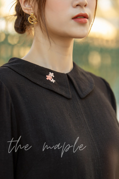 Đầm Linen form suông dài thắt eo Đen