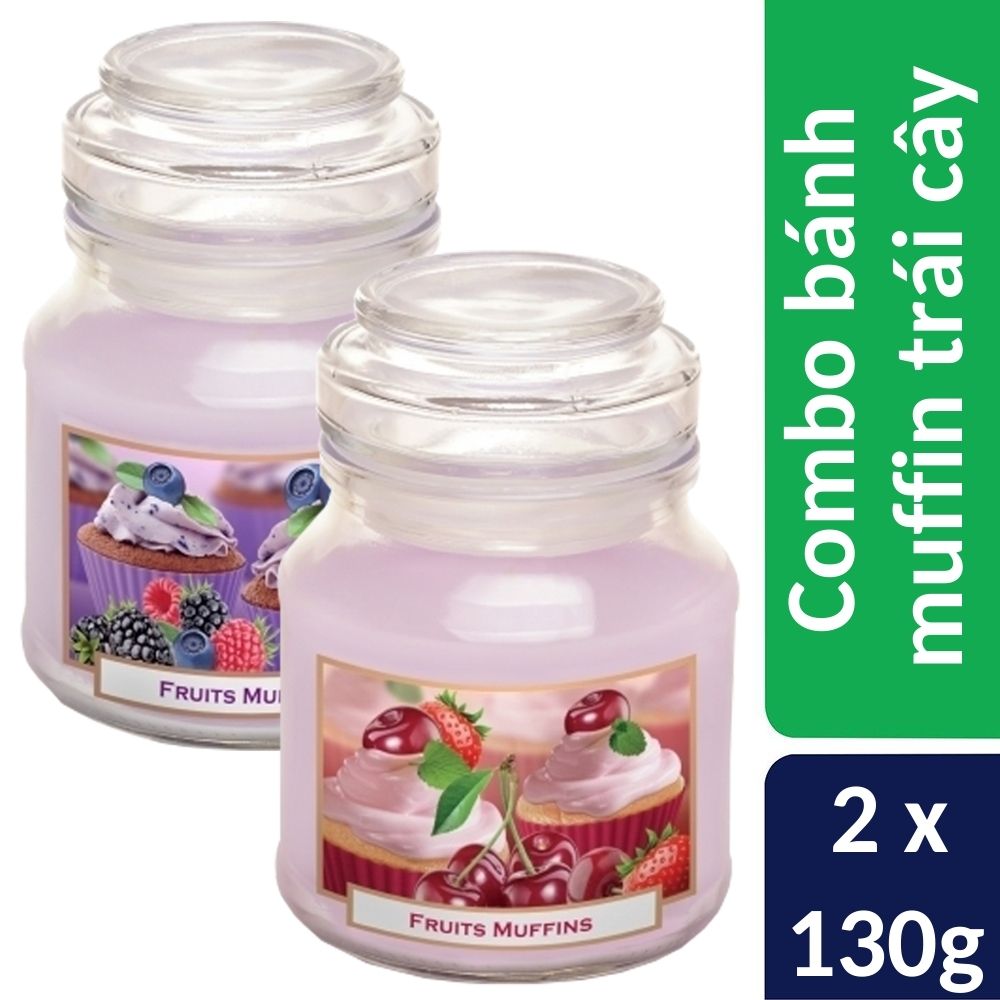 Combo 2 hũ nến thơm Bartek nhập khẩu Châu Âu Fruits Muffins 130g - bánh muffin trái cây