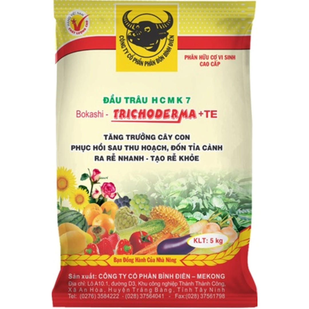 Gói 5 Kg Phân bón đầu trâu hữu cơ vi sinh cao cấp Trichoderma + TE giúp kháng bệnh và tăng trưởng khỏe cho cây trồng