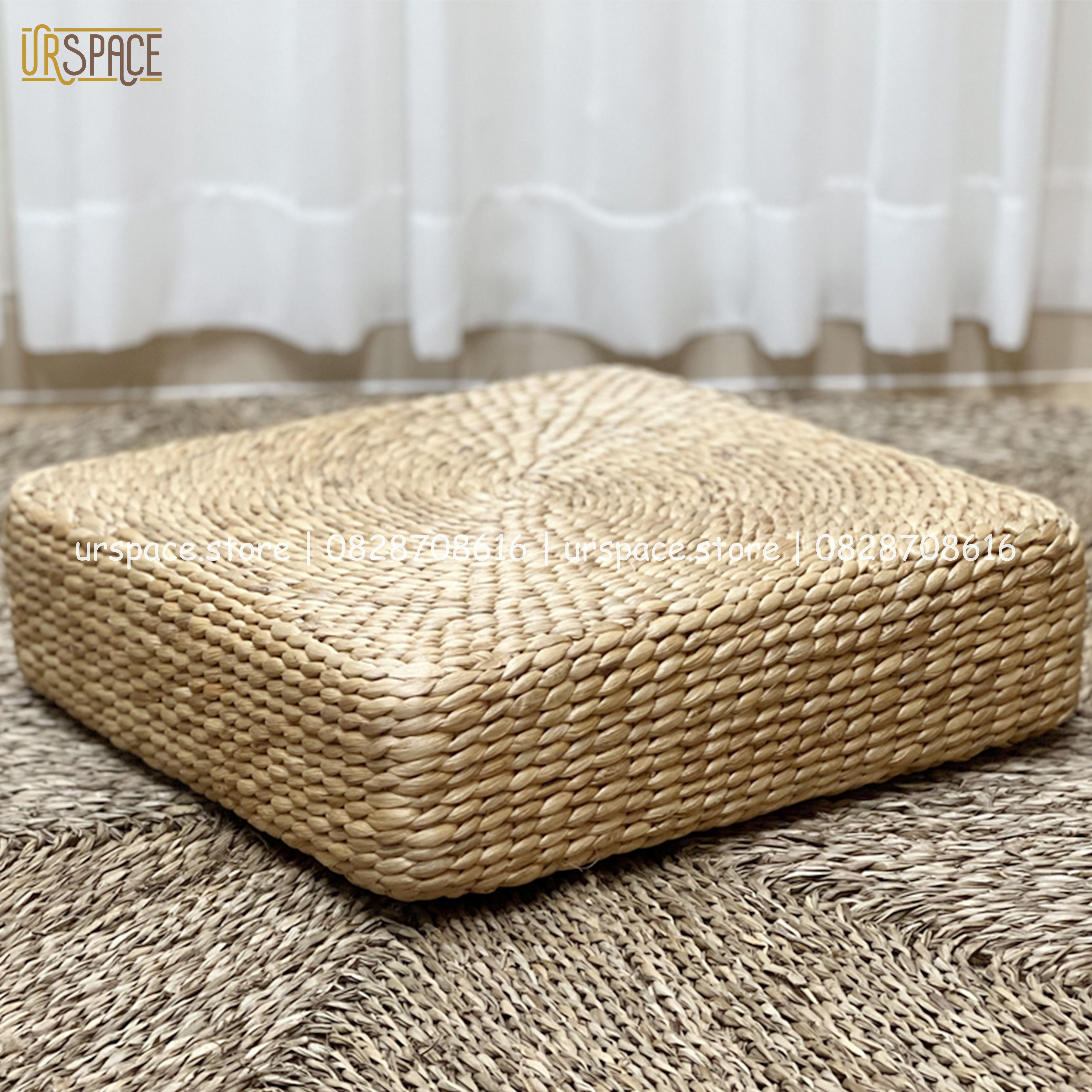 Đệm ngồi thiền đệm cói hình vuông phong cách Nhật/ Seagrass Meditation Cushion Natural Color