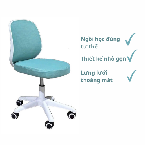 Ghế xoay học sinh cho bé gái màu hồng CE1036A-2M Lưng lưới nệm vải không tay nhỏ gọn tiết kiệm diện tích chân nhựa xoay màu trắng hcm