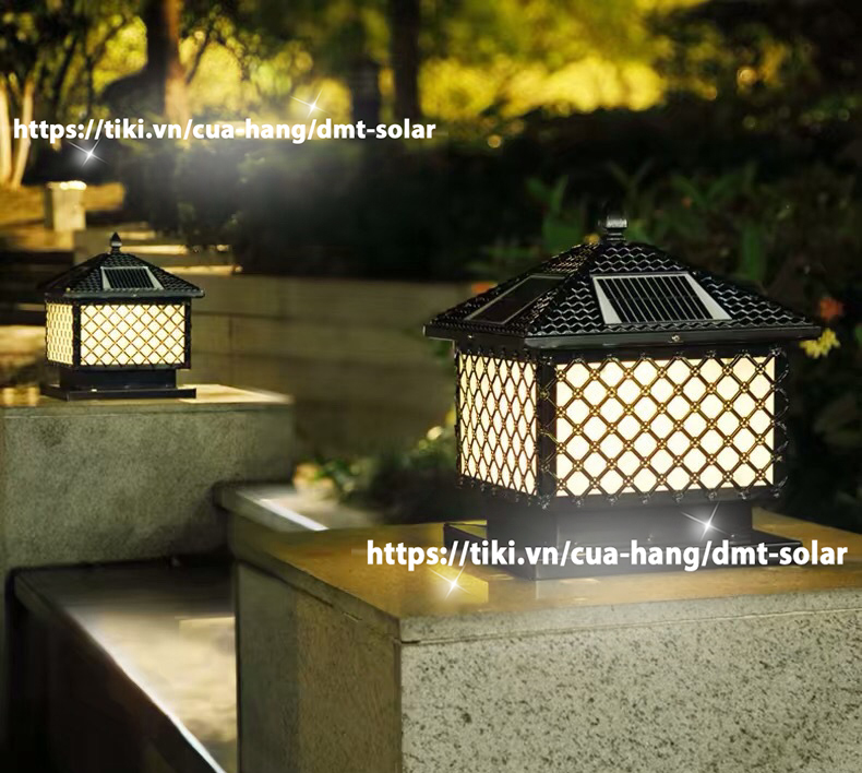 Đèn trụ cổng hoa mai đan lưới năng lượng mặt trời DMT-TC14
